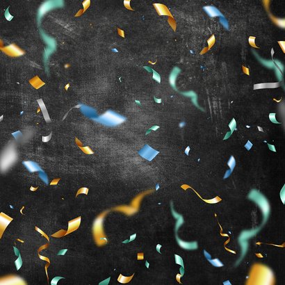 Uitnodiging verjaardag ballonnen confetti krijt foto 13 jaar Achterkant