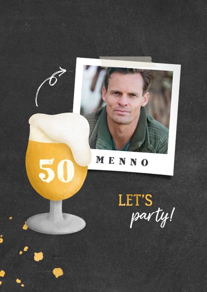 Uitnodiging verjaardag bierglas met foto en leeftijd 2