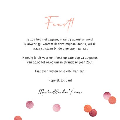 Uitnodiging verjaardag confetti roze krijtbord foto vrouw 3