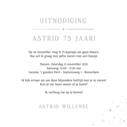 Uitnodiging verjaardag feest 75 jaar met zilverfolie 3