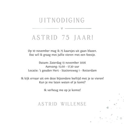Uitnodiging verjaardag feest 75 jaar met zilverfolie 3