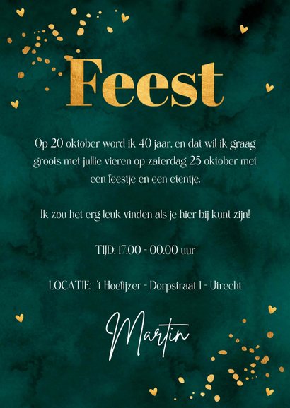 Uitnodiging verjaardag feest man groen goudlook 3