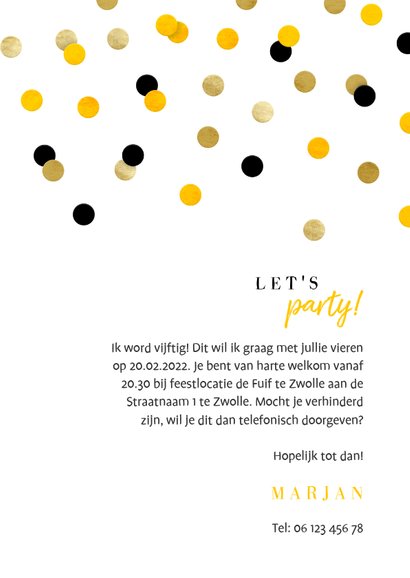 Uitnodiging verjaardag feestelijke confetti aanpasbaar 3