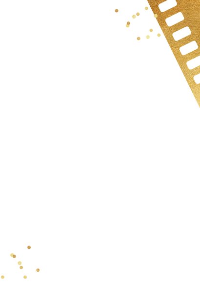 Uitnodiging verjaardag filmstrip goud foto confetti Achterkant