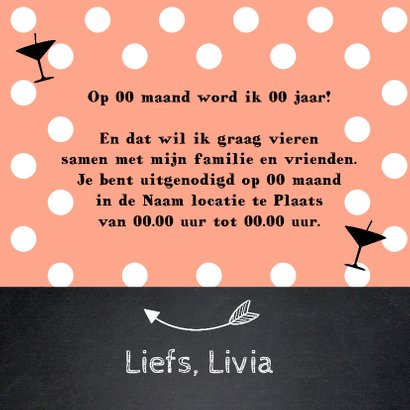 Uitnodiging verjaardag fotocollage stippen roze krijtbord 3