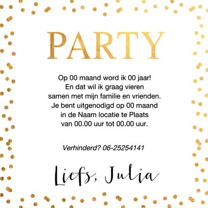 Uitnodiging verjaardag gouden confetti ballon 40 jaar 3