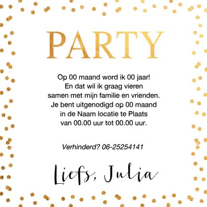 Uitnodiging verjaardag gouden confetti ballon 40 jaar 3