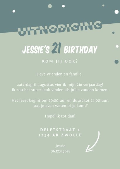 Uitnodiging verjaardag grafisch hip en modern met confetti 3