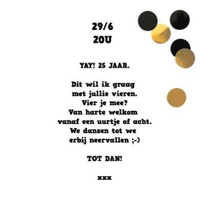 uitnodiging verjaardag grote confetti goud zwart 3