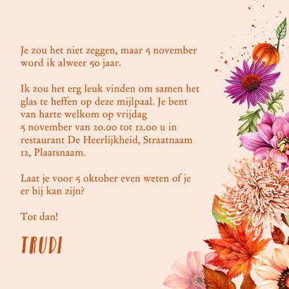 Uitnodiging verjaardag herfstbloemen 3