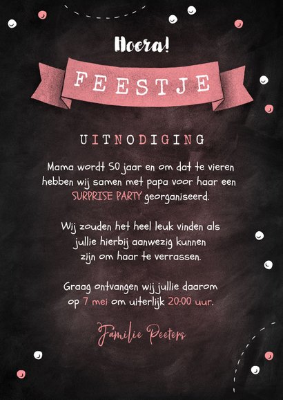 Uitnodiging verjaardag hip krijt confetti vaandel 3