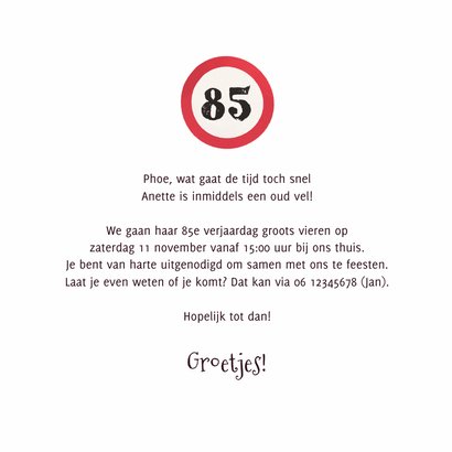 Uitnodiging verjaardag humor senior 85 confetti 3