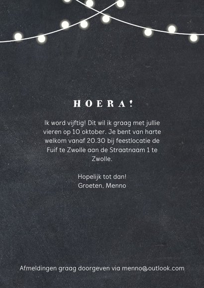 Uitnodiging verjaardag lampjes goud met foto 3