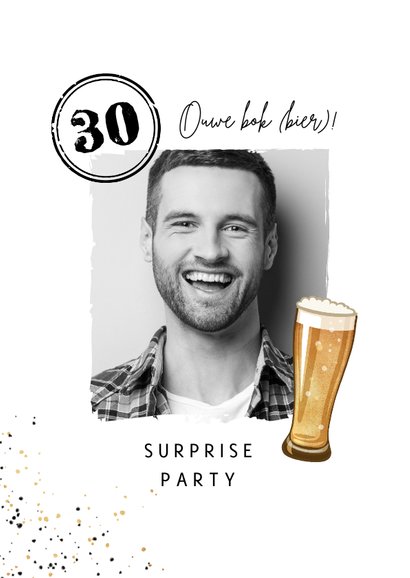 Uitnodiging verjaardag man bier beerday spetters goud 2