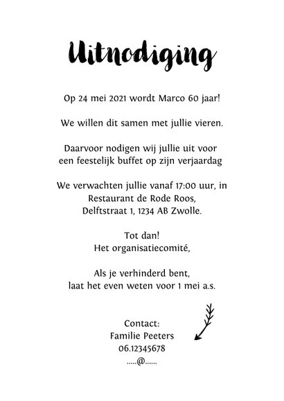 Uitnodiging verjaardag man hip met blaadjes en label 3