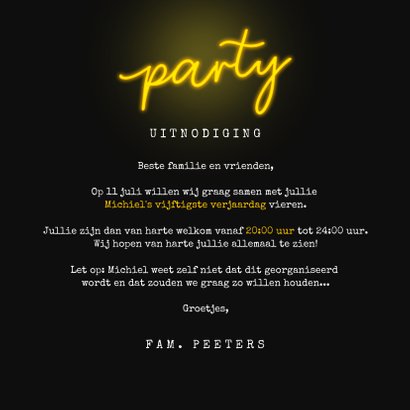 uitnodiging verjaardag neon bier party geel zwart 3