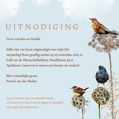 Uitnodiging verjaardag vogels op takken 3