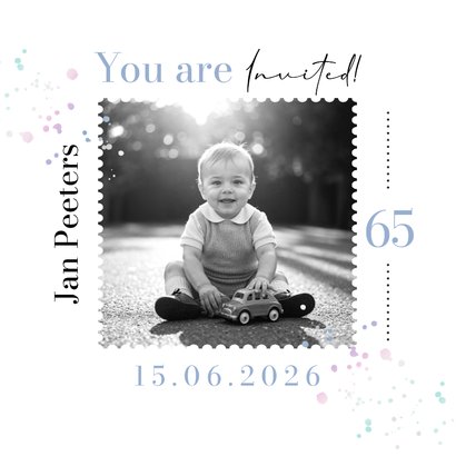 Uitnodiging verjaardagsfeest 65 holografisch foto ticket 2