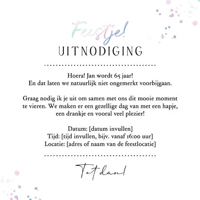 Uitnodiging verjaardagsfeest 65 holografisch foto ticket 3