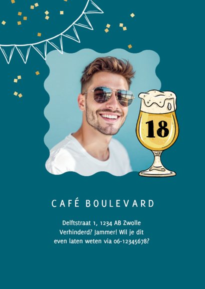 Uitnodiging verjaardagsfeest bier slingers confetti foto 18 2