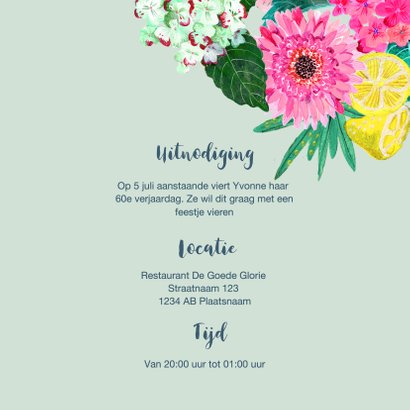Uitnodiging verjaardagsfeest Bloemen trendy 3