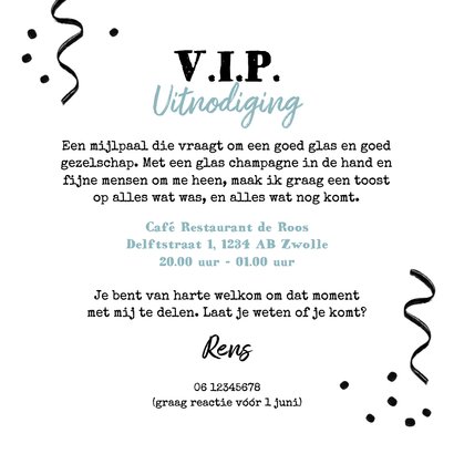 Uitnodiging verjaardagsfeest borrel party champagne foto's Achterkant