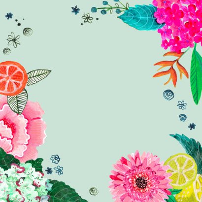 Uitnodiging verjaardagsfeest botanisch bloemen trendy  Achterkant