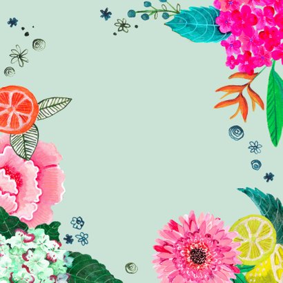 Uitnodiging verjaardagsfeest botanisch bloemen trendy Achterkant
