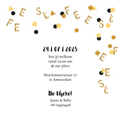 Uitnodiging verjaardagsfeest letter confetti goud 3