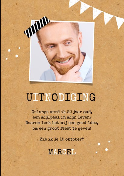 Uitnodiging verjaardagsfeest man 50 jaar kraft zwart wit 3