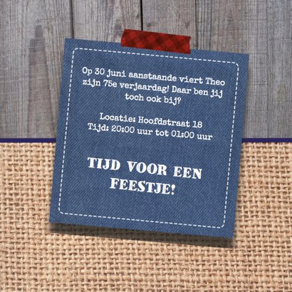 Uitnodiging verjaardagsfeest man foto 75 stoer 3