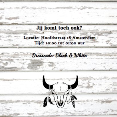 Uitnodiging verjaardagsfeest samen skull zwartwit 2