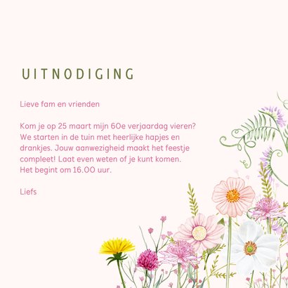 Uitnodiging verjaardagsfeest veldbloemen pastel 3