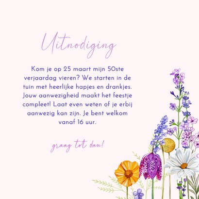 Uitnodiging verjaardagsfeest veldbloemen 3