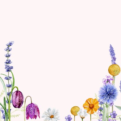 Uitnodiging verjaardagsfeest veldbloemen Achterkant