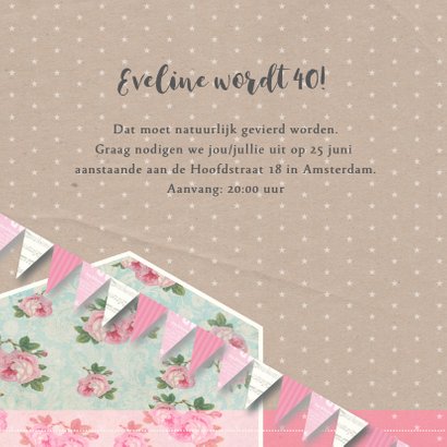 Uitnodiging verjaardagsfeest vrouw bloemen ster foto 2
