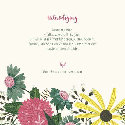 Uitnodiging verjaardagsfeestje botanisch bloemen en vogel 3