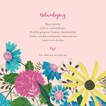 Uitnodiging verjaardagsfeestje botanisch bloemen en vogel 3