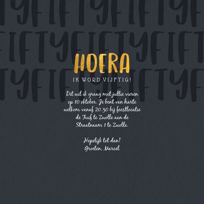 Uitnodiging vierkant met gouden fifty en papierlook 3