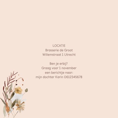 Uitnodiging vijfenzeventig jaar met bloemen en hartjes 2