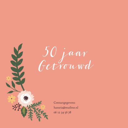 Uitnodiging vijftig jarig huwelijks jubileum bloemen 2