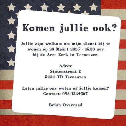 Uitnodiging vlag Amerika - BK 3