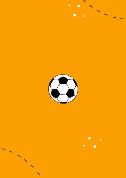 Uitnodiging voetbal verjaardag tiener oranje foto doodle Achterkant