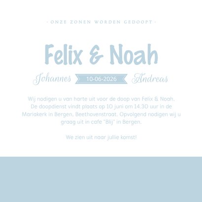 Uitnodiging voor de doop tweelingjongens silhouet 3