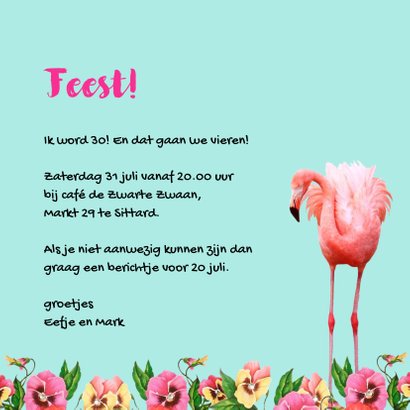 Uitnodiging voor een feestje, hip met flamingo's 3