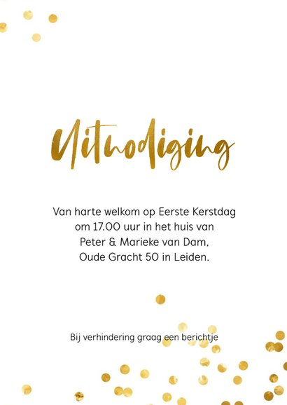 Uitnodiging voor een kerstdiner met gouden confetti 3