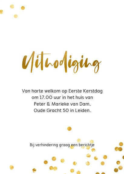 Uitnodiging voor een kerstdiner met gouden confetti 3