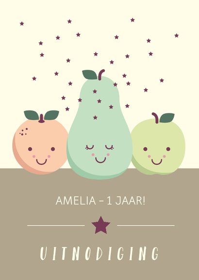 Uitnodiging voor een kinderfeestje met lief fruit met oogjes 2