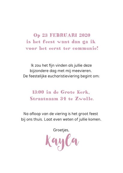 Uitnodiging voor eerste communie met planten voor een meisje 3
