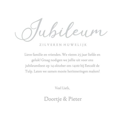 Uitnodiging voor jubileum met zilveren hartjes simpel 3